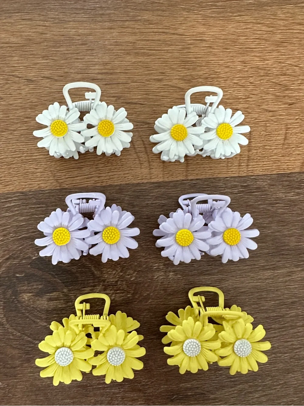 Kids Floral Daisy Hair Clips - White, Lavender, Yellow